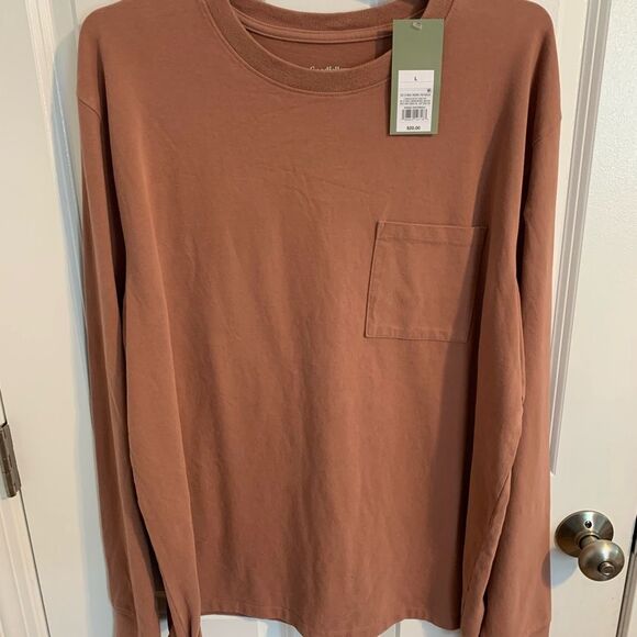 Goodfellow & Co Size Large Men's Tan Long Sleeve Tee Breast Pocket - Picture 1 of 3